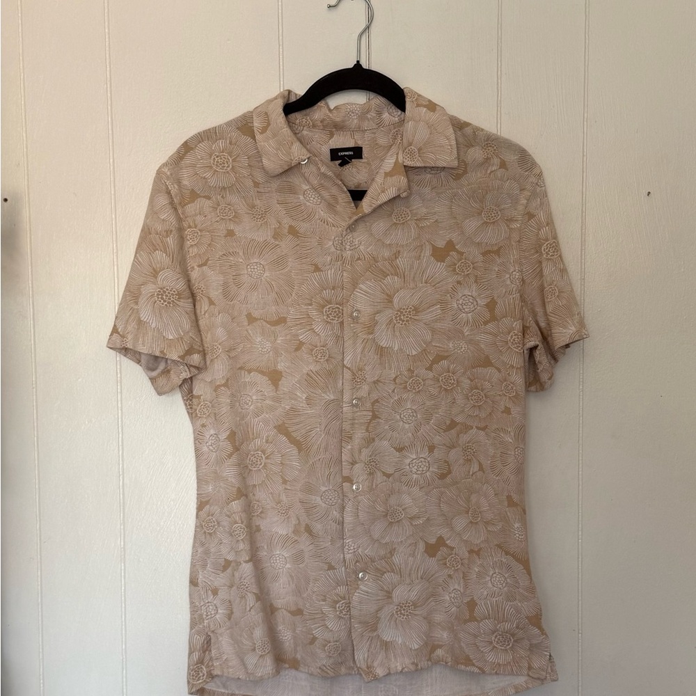 Express Beige Floral Casual Shirt